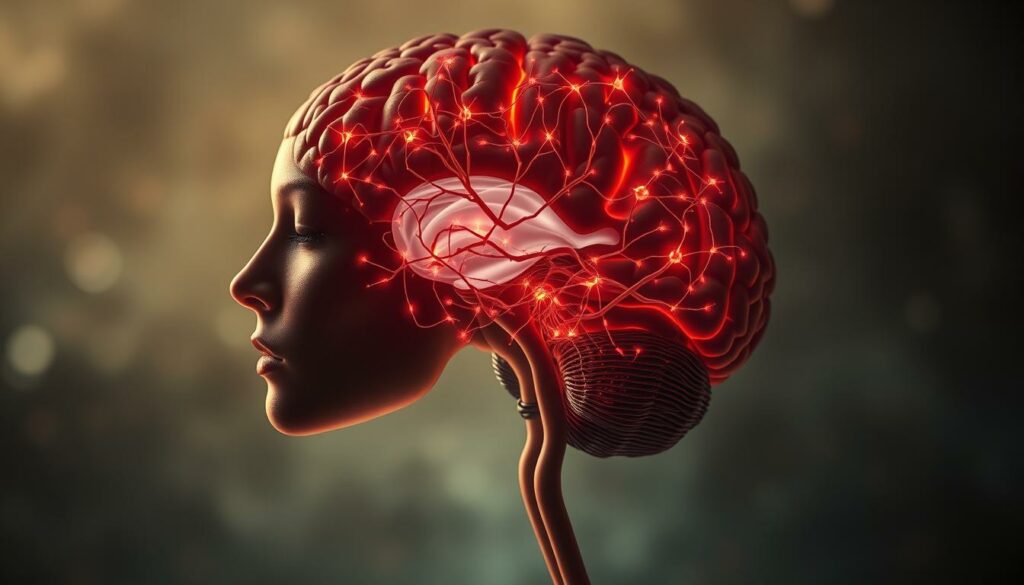 A detailed cross-section of the human brain, showcasing the intricate neural pathways and mechanisms responsible for the powerful effects of alluring attire. The foreground depicts a captivating figure in a form-fitting, sensual ensemble, their features subtly emphasized by dramatic, chiaroscuro lighting. The middle ground reveals the brain's inner workings, with neurons firing and synapses connecting in a captivating dance. The background blurs into an atmospheric, dreamlike realm, hinting at the subconscious influence of fashion on human attraction and charm. Rendered with meticulous scientific accuracy and a touch of artistic flair, capturing the enigmatic interplay between the neurological and the sartorial.