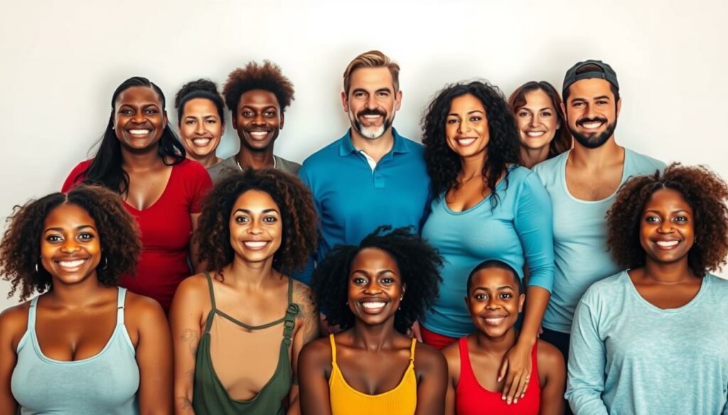 A group of diverse individuals showcasing their recent weight loss transformations, captured through a series of captivating portraits. The subjects are positioned in the foreground, their faces exuding a sense of pride and accomplishment. The lighting is soft and flattering, creating a warm, inviting atmosphere. The middle ground features a minimalist, clean background, allowing the focus to remain on the individuals and their journeys. The overall mood is one of inspiration and motivation, conveying the tangible results of making a single, impactful change in one's routine.